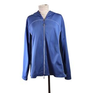 Oleg Cassini Sport Jacket Vintage Blue Hoodie Track Athletic Top Size 2X